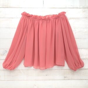 INC International Concepts Sheer Off The Shoulder Blouse • Sz L • Coral Pink EUC